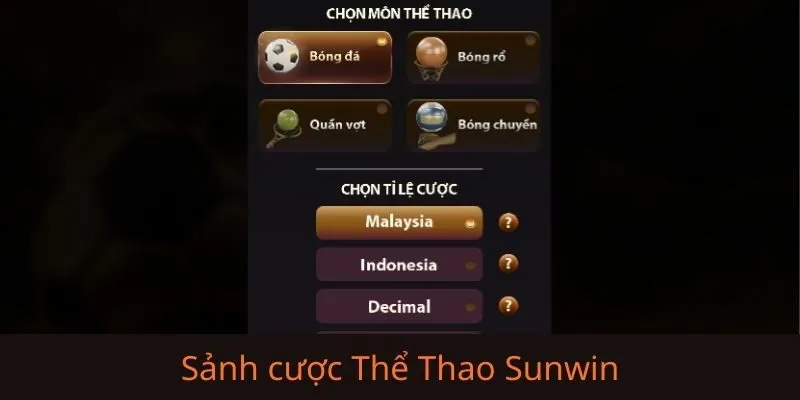Các sảnh cược chủ lực tạo nên thương hiệu Thể thao Sunwin